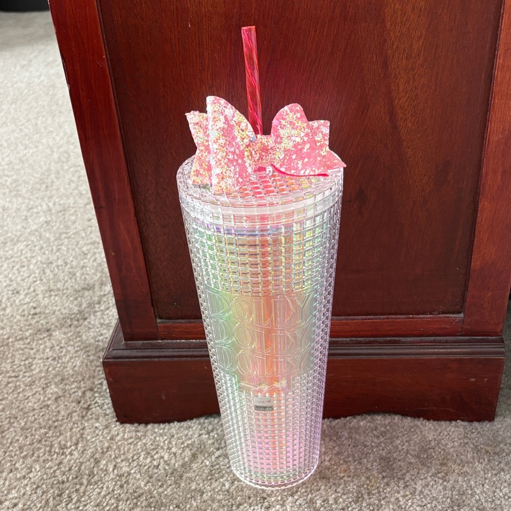 Dolly Parton Sparkling Pink Bow Iridescent Tumbler Cup - Home Party Supplies